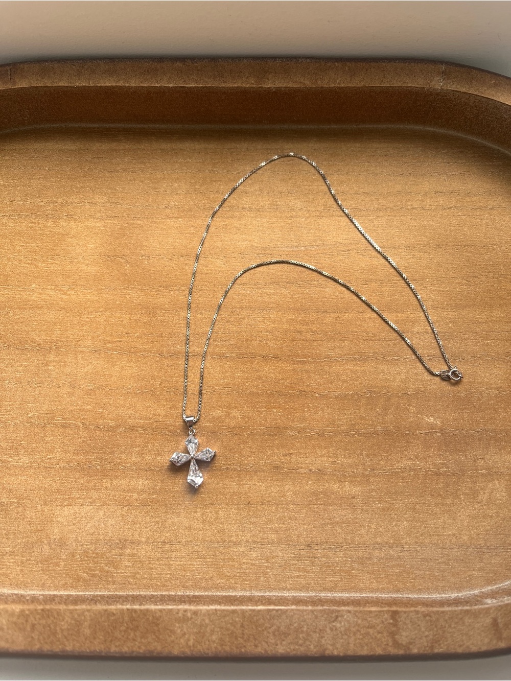 925 Sterling Silver Italian Box Chain Necklace with Crystal Cross Pendant | 18”